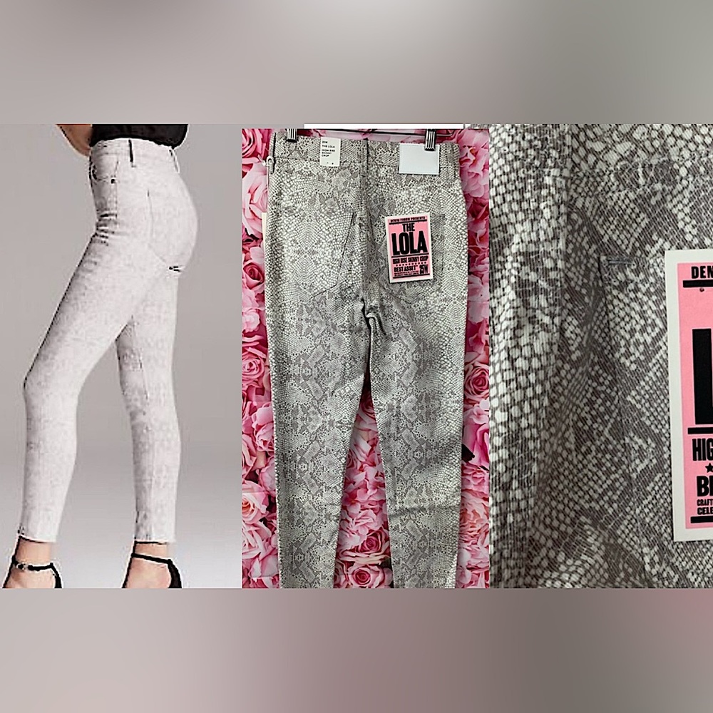 ARITZIA DENIM FORUM Lola white & grey snake print high rise skinny crop jean NWT